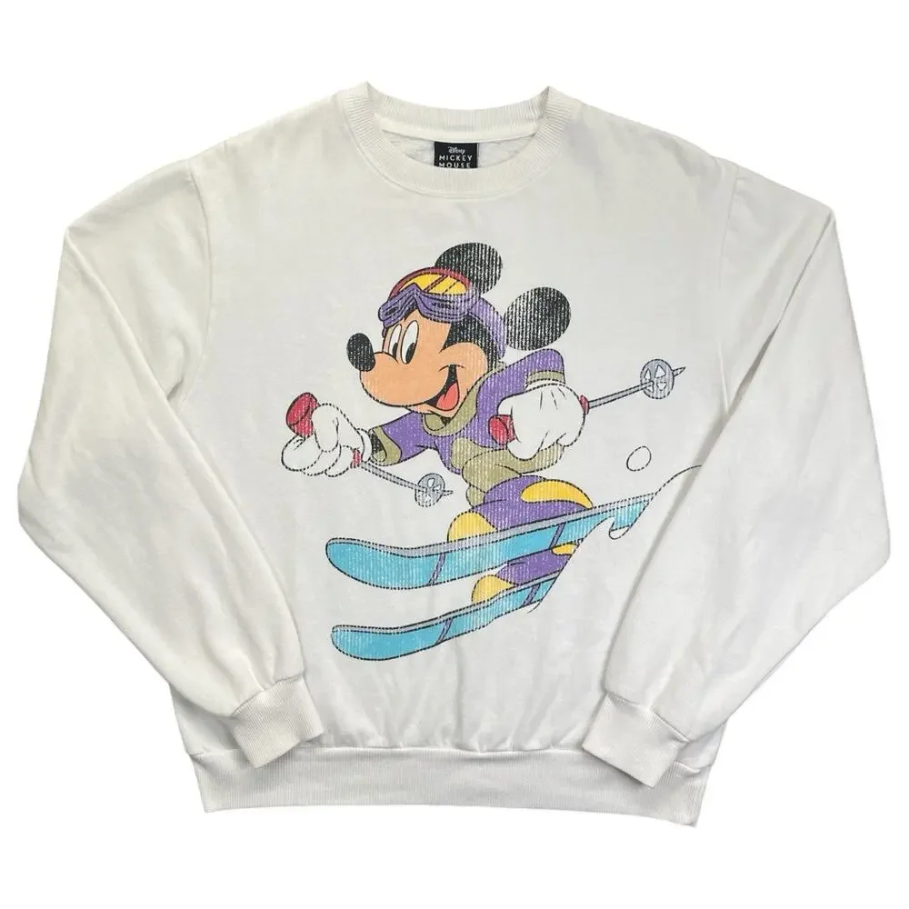 Mickey Mouse Ski Sweatshirt Women’s M White Disney Graphic Vintage Style